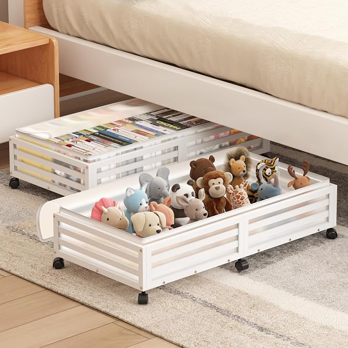 Under Bed Storage with Wheels-Large Bamboo Underbed storage Containers with - Image 2