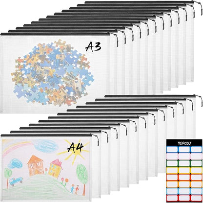 24pcs A4 Mesh Zipper Pouch File Bags, Waterproof Puzzle Bag, Board Game Storage by YOPCDJ