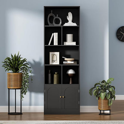 71" Tall Bookshelf with 6 Cubes and 2 Doors, 4-Tier Bookshelf, Open Shelf - Image 3