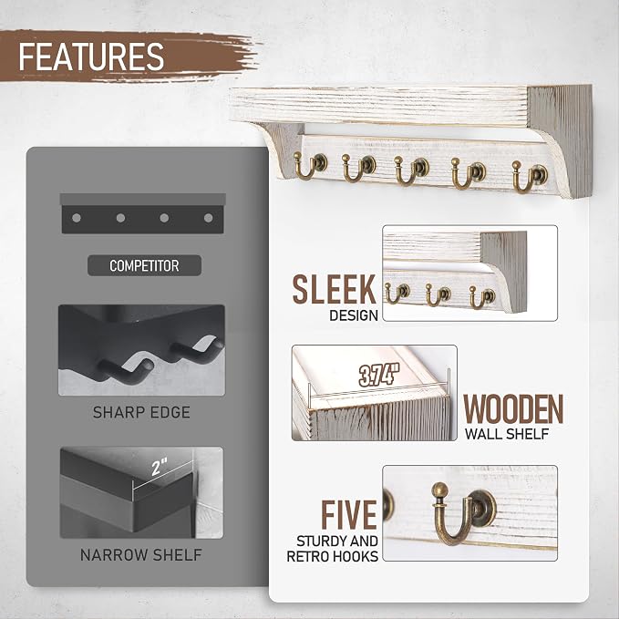 Rebee Vision Pine Wood Key Holder Wall Mount - Image 5