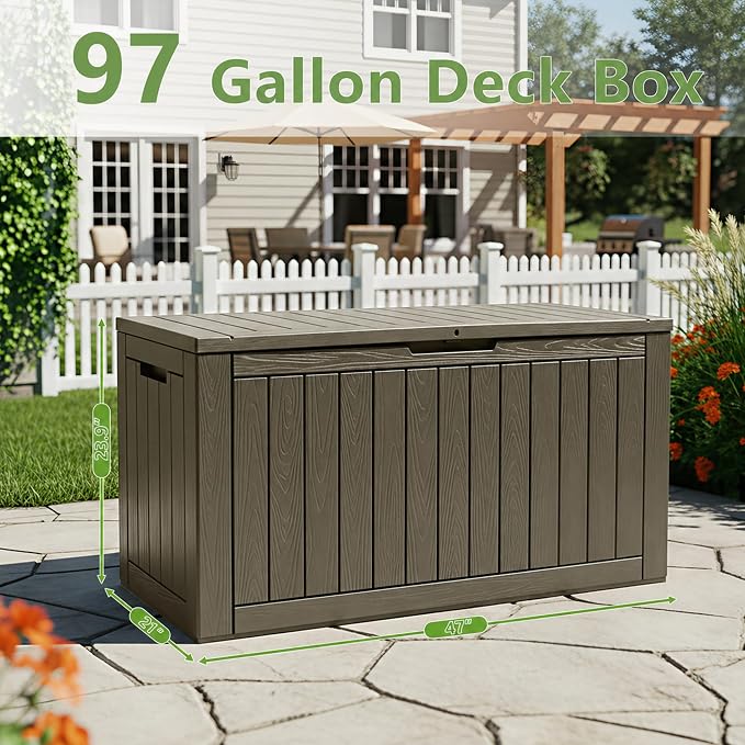 KAMABOKO 97 Gallon Waterproof Large Resin Deck Box, Lockable Large Outdoor - Image 2