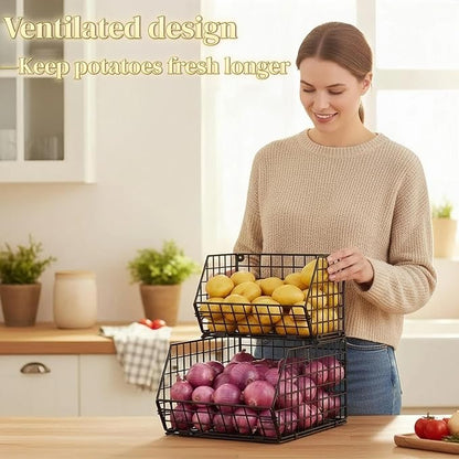 2-Tier Potato and Onion Storage Bin, Stackable Wire Baskets - Image 6