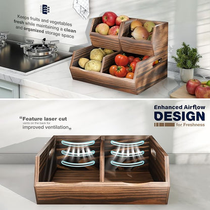 Acacia Wood Pantry Storage Bins – Stackable Open Front Kitchen Baskets - Image 4