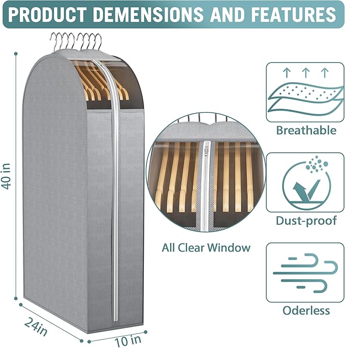 10" Gusseted Garment Bags for Hanging Clothes - Image 3