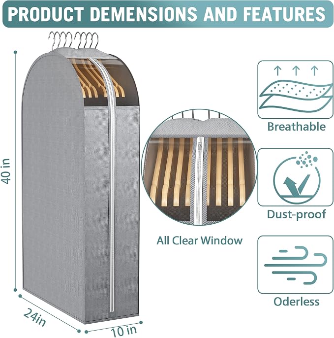 10" Gusseted Garment Bags for Hanging Clothes - Image 3
