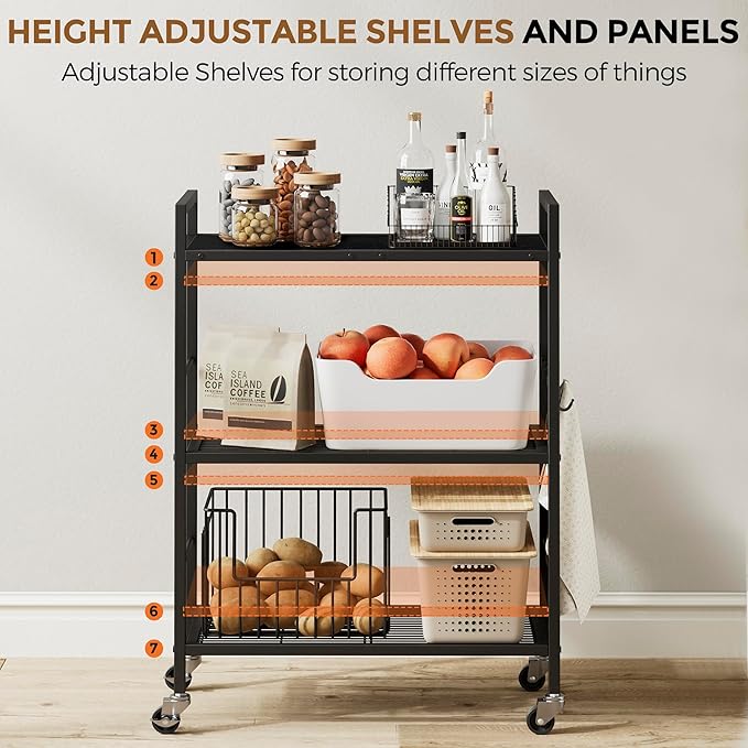 3-Tier Metal Storage Rack with Industrial Wheels, Mesh Shelving Unit with - Image 4