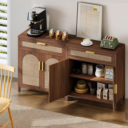 Rattan Buffet Cabinet with Storage Set of 2, Sideboard Cabinet with Doors and - Image 5