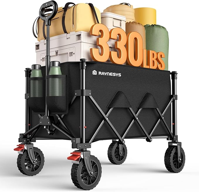 Wagons Carts Foldable, Collapsible Foldable Wagon 330lbs Capacity, Large by Raynesys