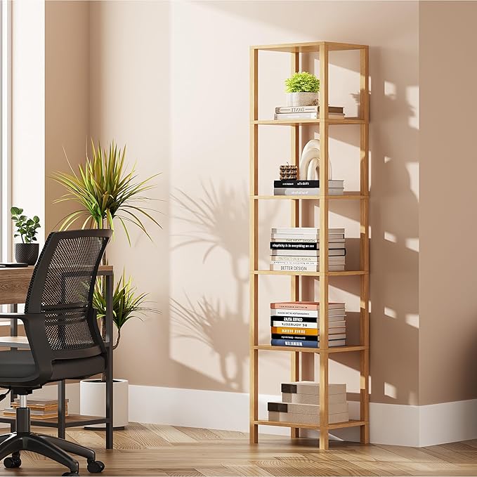 TUTOTAK Bookshelf, 6-Tier Tall Narrow Book Shelf by ChoosetutotakFurnitureBuildYourCozyHome