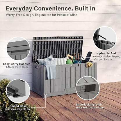 EAST OAK Outdoor Storage Box, 100 Gallon Deck Box, Waterproof Resin Storage - Image 5