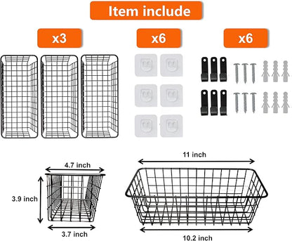 Joben Oligey 3 Set Hanging Wire Baskets, Wall Mount Fruit Basket, No Drilling - Image 3