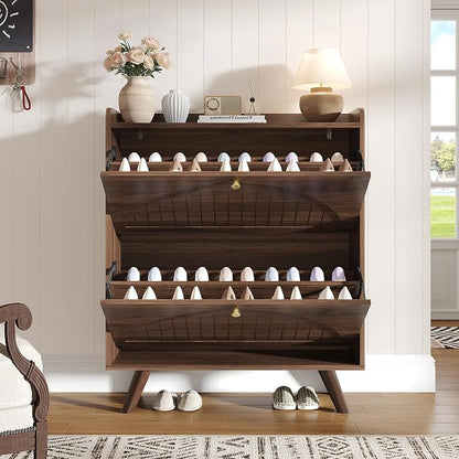 Decofy 37.6” Shoe Cabinet with 2 flip-Down Drawers, 3 Adjustable Levels - Image 7