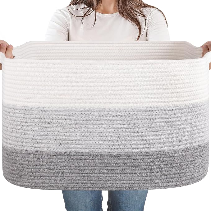 65L Large Storage Basket, Cotton Rope Woven Blanket Basket, Toy Storage by SIXDOVE