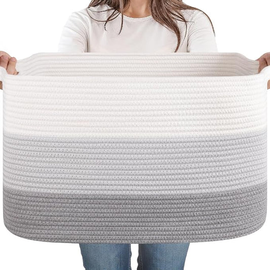 65L Large Storage Basket, Cotton Rope Woven Blanket Basket, Toy Storage by SIXDOVE
