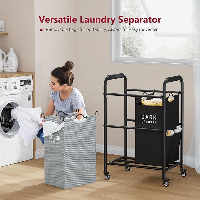 Tajsoon 2 Bag Laundry Sorter Cart, Laundry Hamper Sorter Basket - Image 2