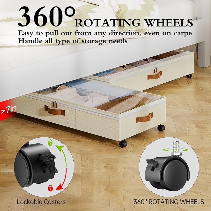 Yecaye Under Bed Storage with Wheels, 65L Under Bed Storage Containers with - Image 5