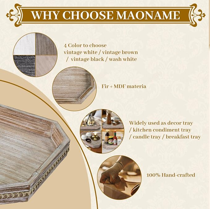 MAONAME Wood Serving Tray, Farmhouse Wooden Tray - Image 8