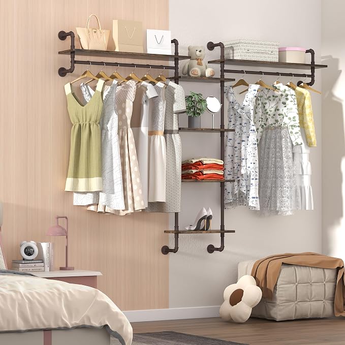 Helsin 5-Tiers 74inch Large Rustic Industrial Pipe Floating Shelving, Wall - Image 3