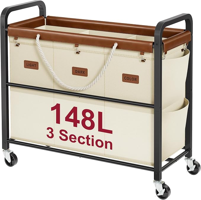 Tajsoon 148L Large Laundry Sorter 3 Section, Laundry Hamper by Tajsoon