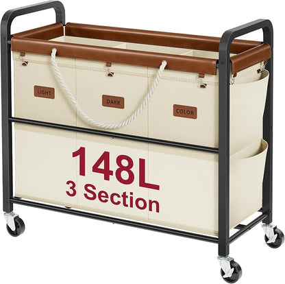 Tajsoon 148L Large Laundry Sorter 3 Section, Laundry Hamper by Tajsoon