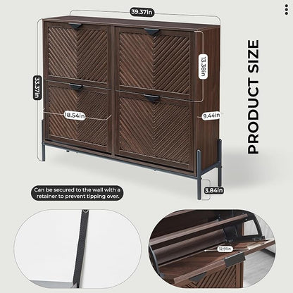 Shoe Cabinet with 4 Flip Drawers, Narrow Entryway Rack, Freestanding, - Image 2