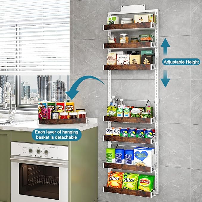 bukfen Over the Door Pantry Organizer, 8-Tier Adjustable Wooden Basket Kitchen - Image 4