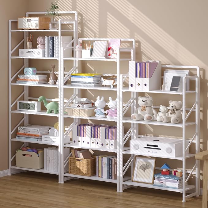 JSB No Assembly Folding Bookshelf, 5 Tier Industrial Metal Book Shelf - Image 5