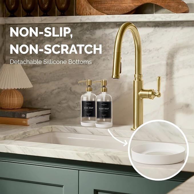 Vine Creations Clear Glass Soap Dispenser, 2 Pack Kitchen Soap Dispenser Set - Image 3