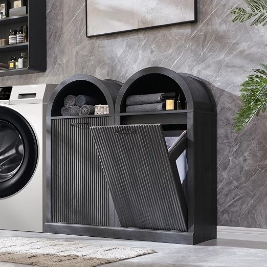 Arched Tilt-Out Trash Can Cabinet, Fluted 10 Gallon Trash Can Cabinet Set of 2 by IFGETEnrichYourLivingSpace