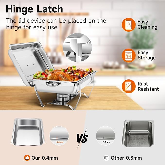 Rengue 9.5 QT Chafing Dishes, 4 Pack High Premium Stainless Steel Complete Set - Image 5