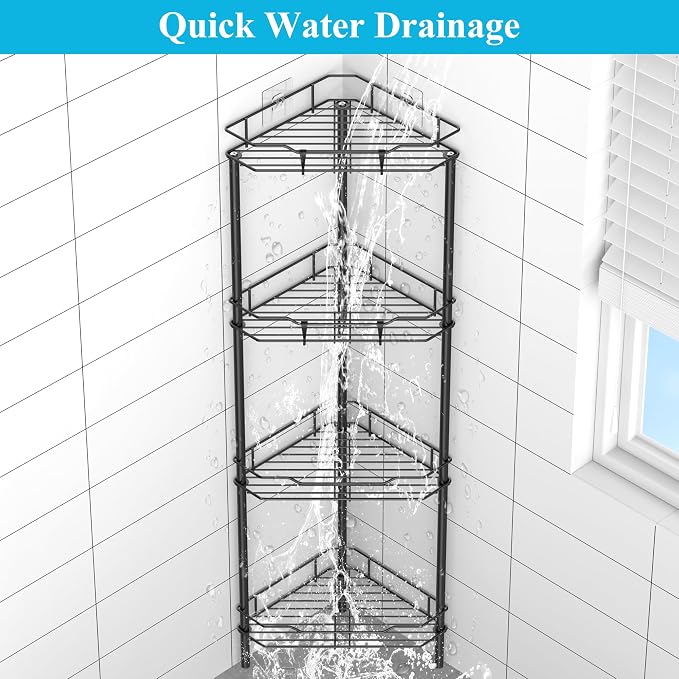 HuggieGems 4 Tier Floor Standing Corner Shower Caddy Organizer Shelf - Image 6