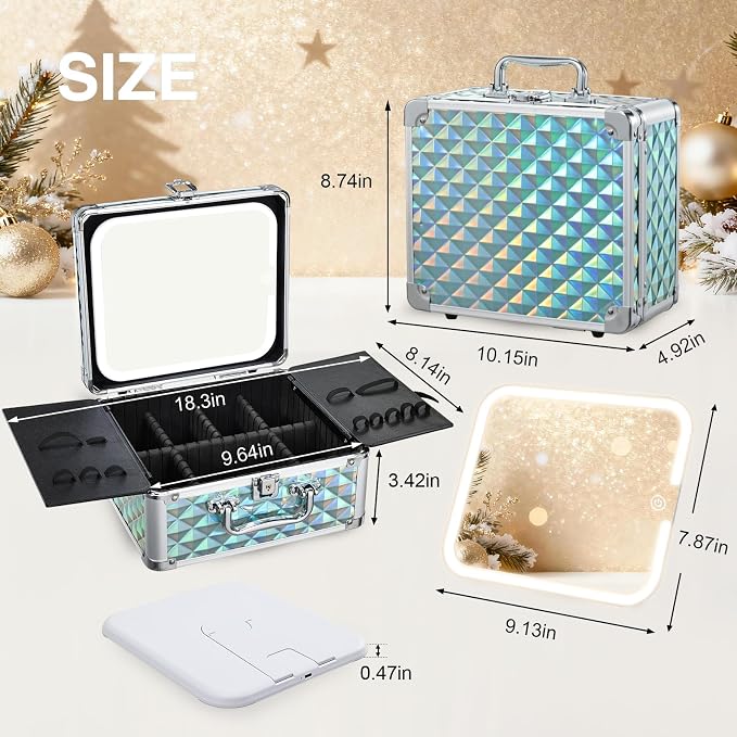 Makeup Case with Magnetic LED Mirror Travel Cosmetic Organizer Portable Makeup - Image 8