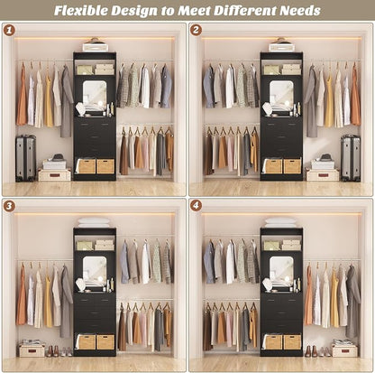 Unikito 8FT Closet System with Mirror and 3 Extendable Hanging Rods, 4 Wood - Image 5
