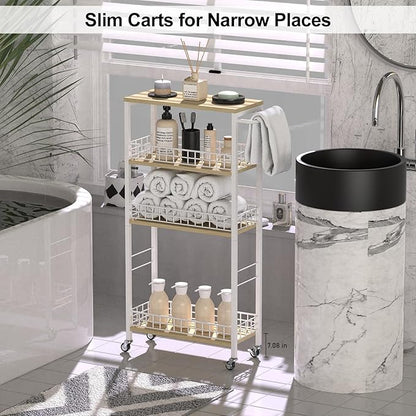 Slim Storage Cart White Narrow Storage Cabinet 4 Tier Laundry Room Organization - Image 5