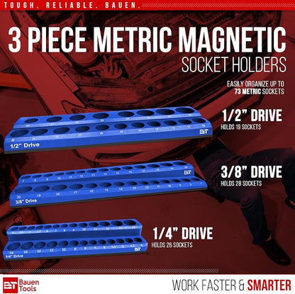 Magnetic Socket Organizer Set -3 Piece Metric Magnetic Socket Holder Set Blue - Image 6