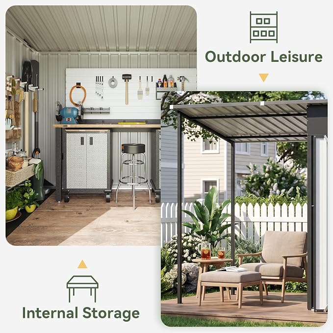 Aoxun 5x3FT Outdoor Storage Shed & Hardtop Canopy Gazebo Combo | 10x3FT Metal - Image 6