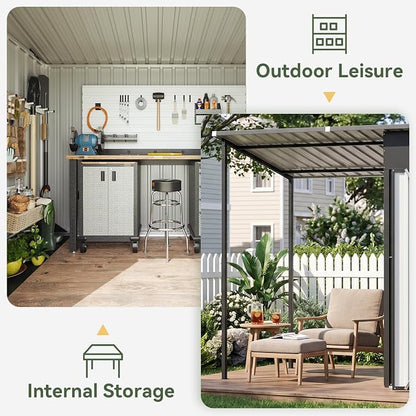 Aoxun 5x3FT Outdoor Storage Shed & Hardtop Canopy Gazebo Combo | 10x3FT Metal - Image 6