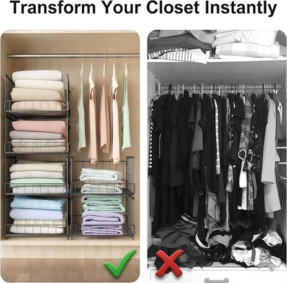 4-Tier Stackable Closet Organizer and Storage Shelves, Sturdy Metal Clothing - Image 6