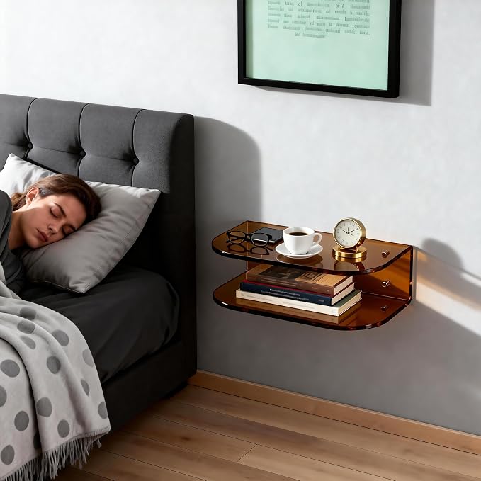 Acrylic Floating Nightstand, Wall Mounted Bedside Table Shelf - Image 7