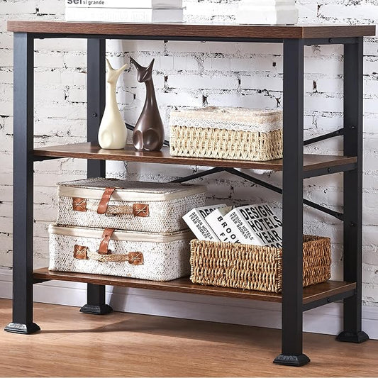 HOMBAZAAR 3 Tier Bookshelf, Rustic Brown Industrial Book Shelf, Engineered Wood by Hombazaar