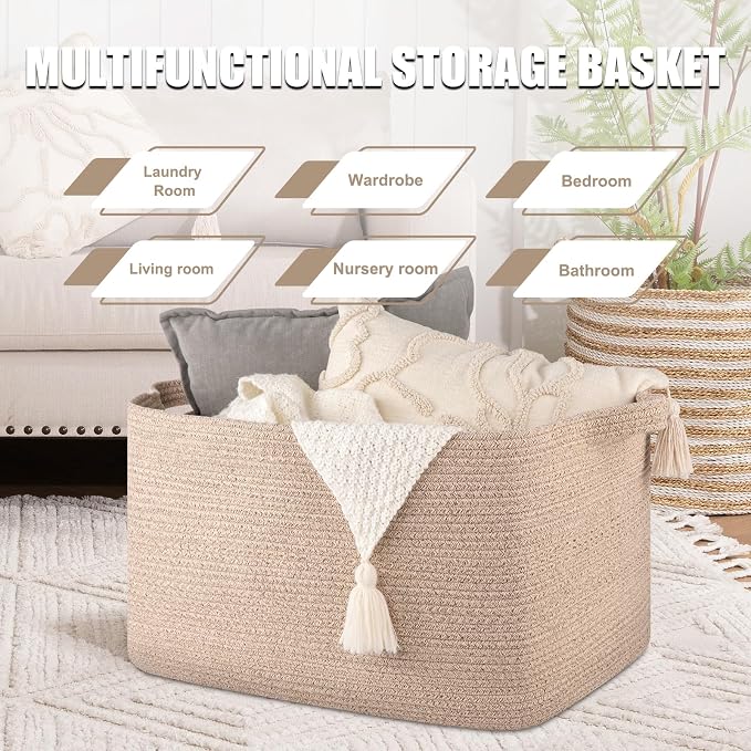 95L Large Storage Basket, Cotton Rope Woven Blanket Basket, Toy Storage - Image 4
