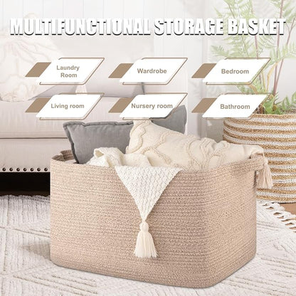 95L Large Storage Basket, Cotton Rope Woven Blanket Basket, Toy Storage - Image 4