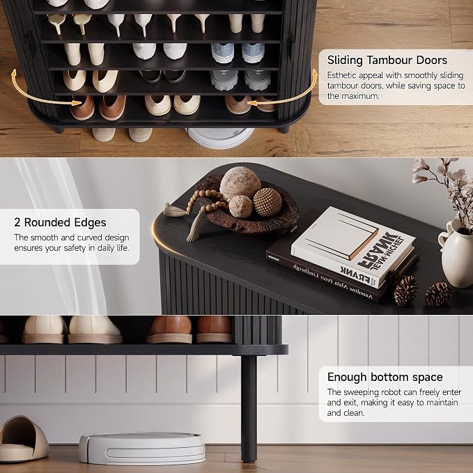 6-Tier Shoe Cabinet with Sliding Door, Wooden Shoe Storage Cabinet with - Image 7