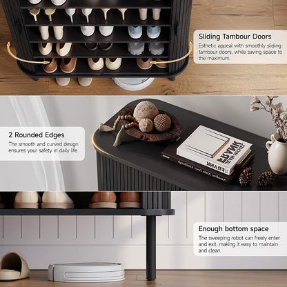 6-Tier Shoe Cabinet with Sliding Door, Wooden Shoe Storage Cabinet with - Image 7