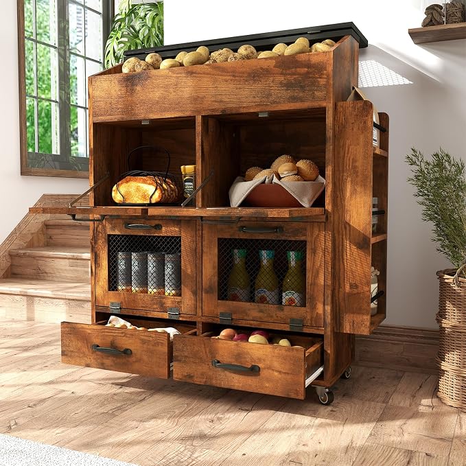 Verano Garden 31.5" Large Potato and Onion Storage Bin on Wheels, Bread Box | by VeranoGarden