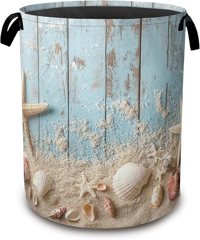 Large Laundry Basket, Beach Seashell Starfish Collapsible Laundry Baskets by Unknown