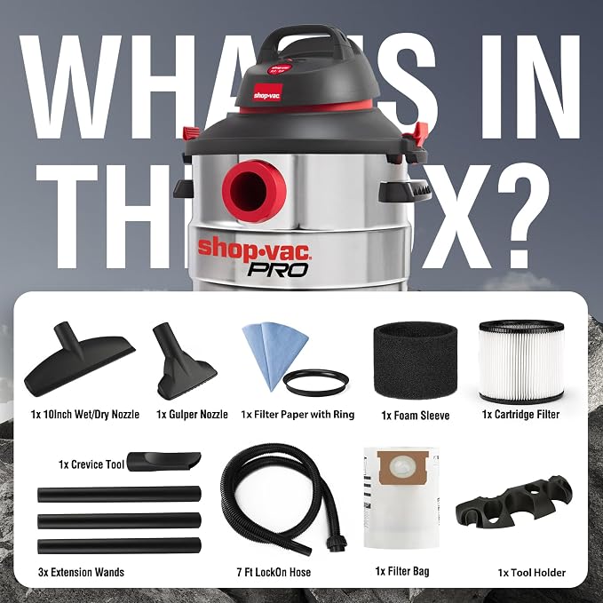 Shop-Vac 8 Gallon 6.0 Peak HP Wet/Dry Vacuum, Stainless Steel Tank, Portable - Image 7