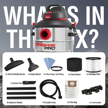 Shop-Vac 8 Gallon 6.0 Peak HP Wet/Dry Vacuum, Stainless Steel Tank, Portable - Image 7
