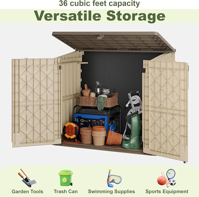 Plastic Outdoor Storage Shed, 36 Cu Ft Waterproof Outdoor Storage Cabinet - Image 4