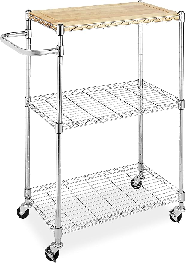 Whitmor Supreme Kitchen and Microwave Cart Wood & Chrome 13.25 x 27.5 x 33.5 by Whitmor